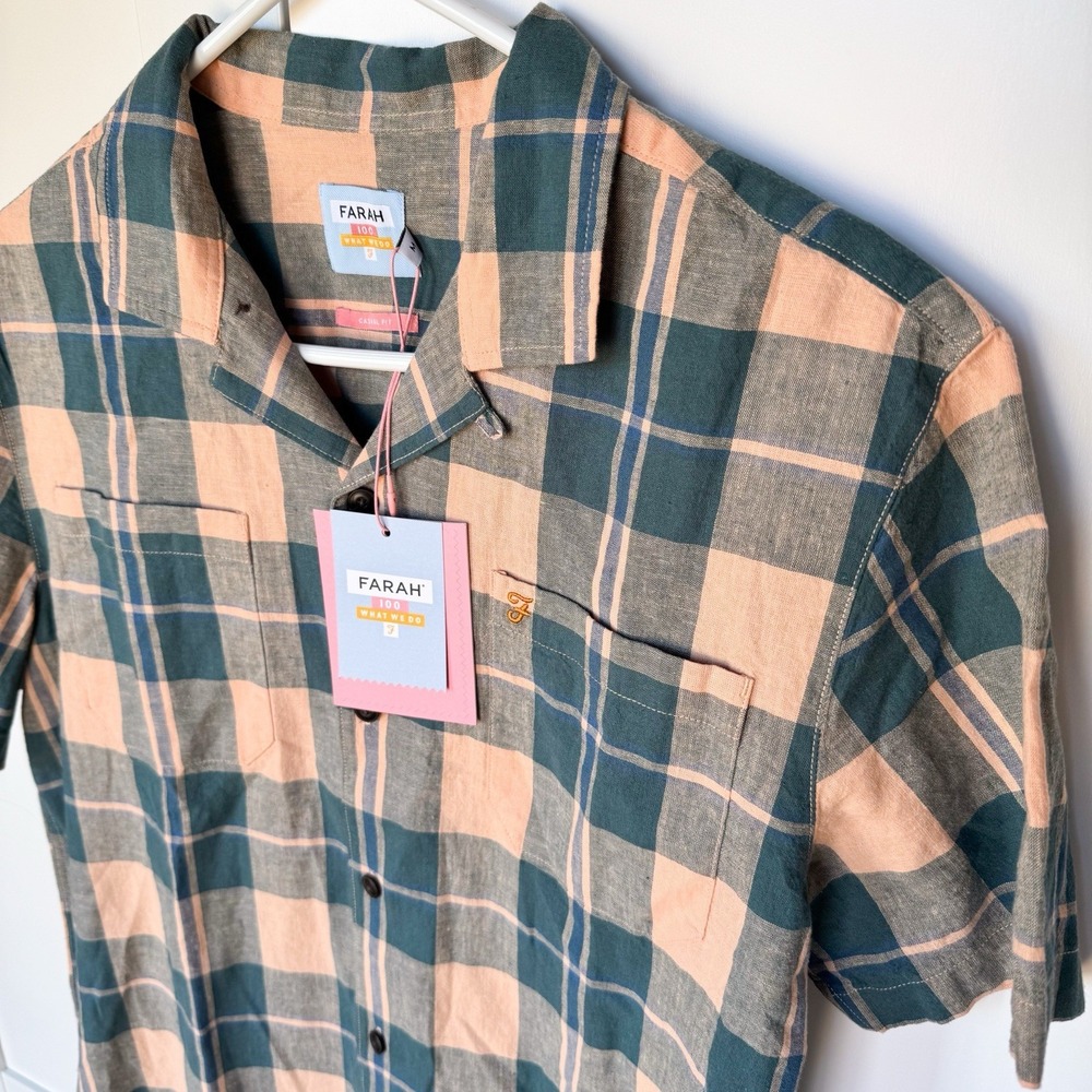 Farah Casual Fit Mens Short Sleeve Button Down‎ MEDIUM Plaid UK NWT Lumberjack